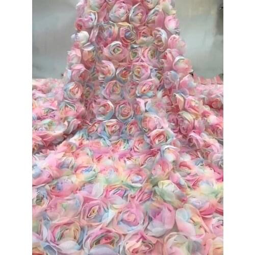 5yards/pc) Amazing allover 3D flowers appliqued French net lace high grade African party lace fabric for gorgeous dress FLM004