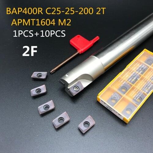 10PCS lathe tool APMT1604 M2+1PCS 25mm milling cutter BAP400R C25-25-200-2T carbide insert milling tools machining center tool