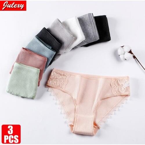 Julexy New 2021 Cotton Underwear Womens Panties Comfort Underpants Floral Lace Briefs For Woman Sexy Low-Rise Pantys Intimates