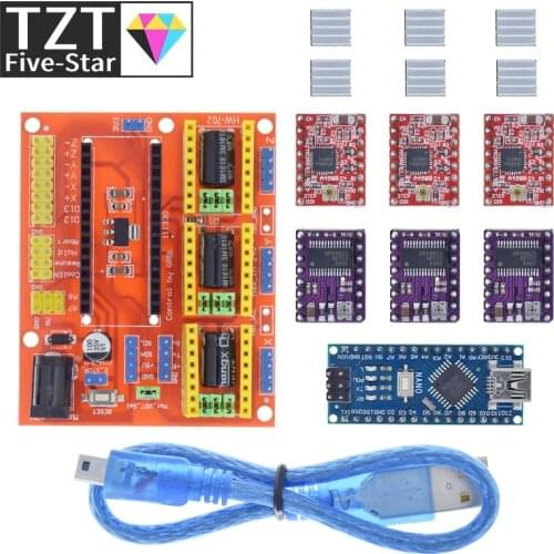 TZT 1SET 3DV4 CNC Shield V4 + Nano 3.0 + 3pcs DRV8825 Reprap Stepper Drivers Set For Arduino