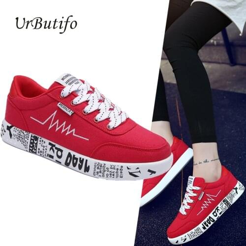 UrButifo Women Sneakers Graffiti Vulcanized Shoes For Ladies Summer Casual Canvas Shoes Breathable Lace-Up Flat Plus Size 35-44