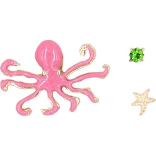 Japan Cute Enamel Octopus Stud Earrings Metal Animal Fish Star Crystal Rhinestone Women Fashion Jewelry Accessory