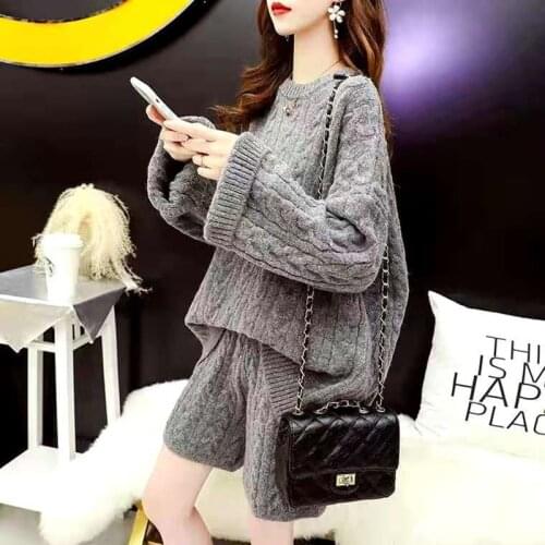 Loose Casual Fashion Sweater Suit 2020 Autumn And Winter New Round Neck Knitted Twist Two-piece Female Fashion Street