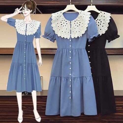 Kekeplus Store L-4XL Oversized Women Dresses 2021 Summer Elegant Ladies Fashion Sweet Foreign Style Slim Waist Midi Dress 183151