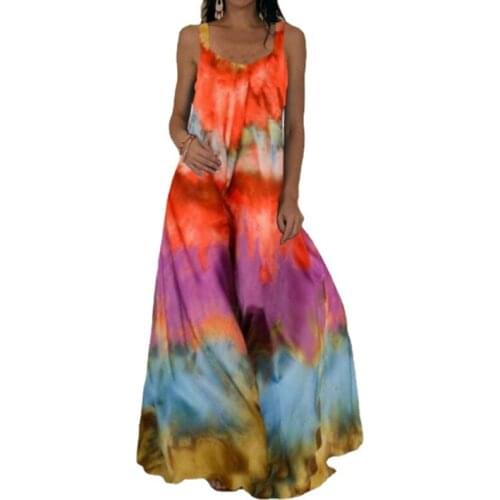 Beach Bohemian Womens Dress 2021 Summer New Tie-Dye Swirl Print Dress Fashion Casual Sling Strapless Mopping Maxi Dress Female