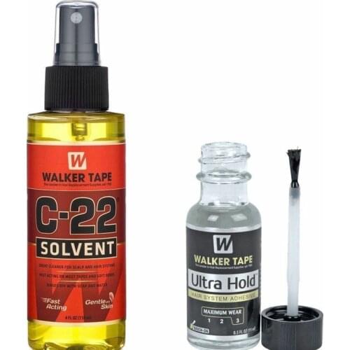 1bottle Walker Tape C-22 Solvent Remover 4 Oz + 1bottel Ultra Hold Small Adhesive Glue For Toupee Hair 0.5 Oz / 15ml