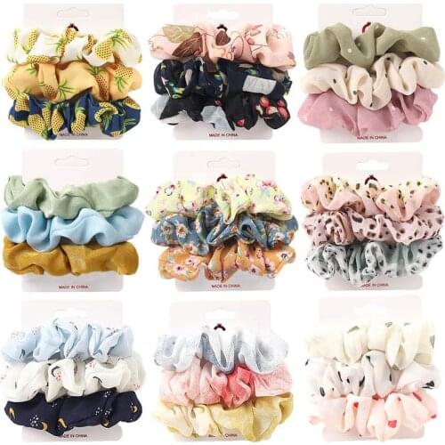 1Set Vintage Velvet/Silk Leopard Pure Color Scrunchies Set Elastic Hair Bands Ponytail Holder Fashion Hair Accessories