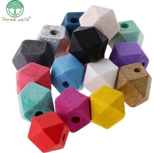20pcs/lot 12mm DIY Wooden Beads Rainbow Color Geometric Wooden Beads for Baby Teething Necklace