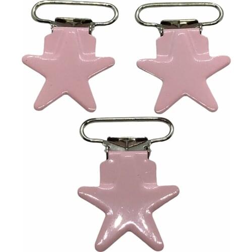 25pcs 1'' 25mm #35 POWDER PINK COLOR Star Shaped Pacifier Clips