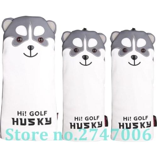 3pcs Golf Club Driver Fairway Wood Head Cover Soft PU Leather with Husky Shaped Driver FW Headcover with No Tag 3 5 7 x