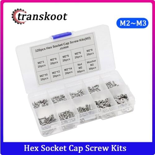 320Pcs/set DIN912 M2 M2.5 M3 304 Stainless Steel Hexagon Socket Head Cap Screws Bicycle Hex Bolts Assortment Kit