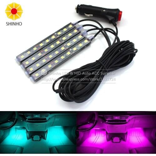 4pcs 36SMD 5050 White Yellow Blue Green Red Car LED Strip Light Interior Atmosphere Lamp Ambient Styling Car Interior Decoration