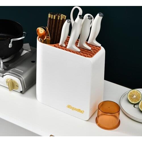 White Plastic Stand Knife Holder Scissors Cutlery Storage Box Organizer Container Kitchen Accessories Gadgets