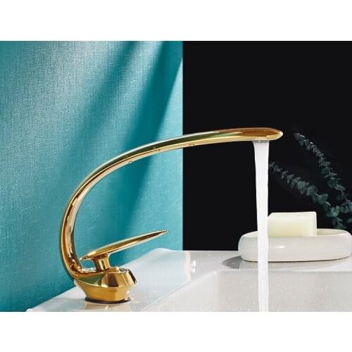 Free ship Modern Gold PVD Bathroom Sink Vessel Faucet Deck Mounted Mixer Tap square One Hole/Handle