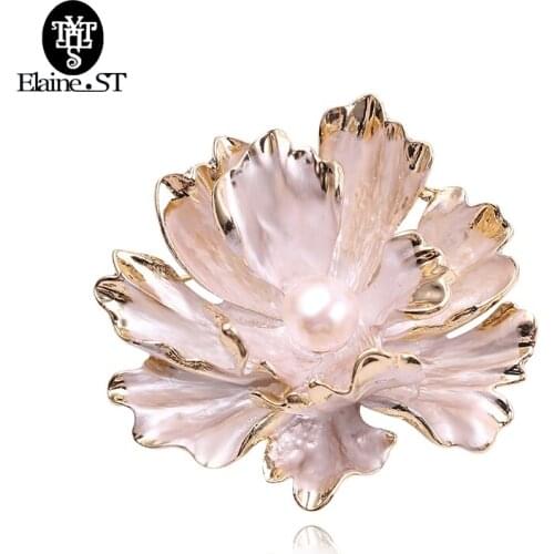 Noble Peony Lady Brooch Venetian Pearl Olivet Flower Gift For Women Costume Chic Jewelry Dress Party Wedding Fashion Accessories