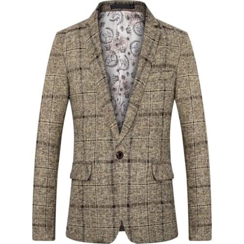 Hot Selling Men Blazers British Style Plaid Blazer Fshion Wedding Business Casual Suit Jacket Streetwear Social Coat Plus Size