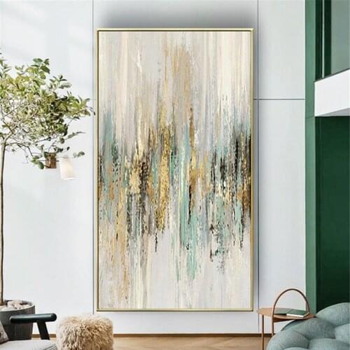 Large Handpainted Oil Painting On Canvas Modern Abstract Gold Lines Landscape Wall Art Living Room Aisle Entrance Decor Pictures