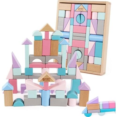 Montessori Wooden Building Blocks Geometric Assembling Beech Kids Toy Baby Early Learning Educational Game For Wooden Box Gift