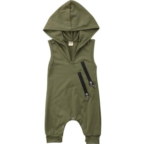 Pudcoco US Stock Sleeveless Newborn Infant Baby Boys Girls Clothes Hooded Romper Jumpsuit Outfit Clothes