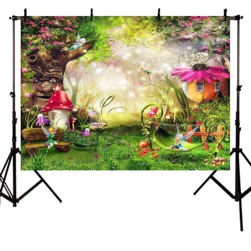 Fairy Tale Forest Photography Backdrops Children Backgrounds Photo Studio Mushrooms Elves Flowers Photo Background