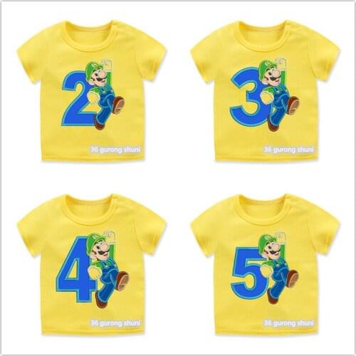 New Game Super Game Number 2-9 Letter Print Boys/Girls T Shirt Kids Happy Birthday Gift Number Clothes Baby Cartoon T-shirt 2021
