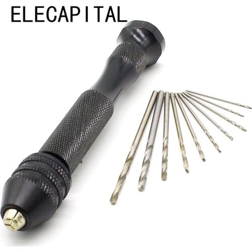 Hot Sale 10pcs Twist Drill Bit Mini Micro Aluminum Alloy Hand Drill With Keyless Chuck Woodworking Drilling Rotary Tools