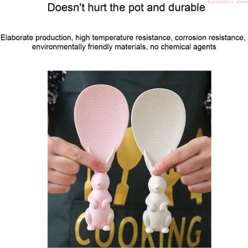 HX6D Standing Rice Spoon with Rabbit Shape Handle Wheat Straw Non-Stick Shovel Scoop