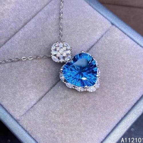 KJJEAXCMY fine Jewelry 925 Sterling Silver Natural blue topaz Girl new lovely Pendant Necklace Support Test Chinese style