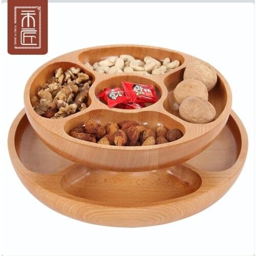 Creative Beech Wood Dried Fruit Plate Japanese Five Grid Snacks Split Grid Candy Plate Living Room Melon and Fruit Box