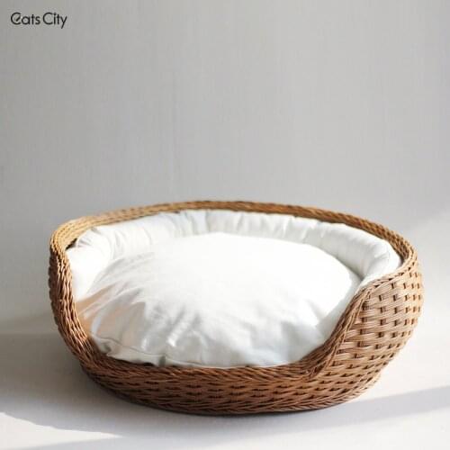 Pet bed Handmade bowl-shaped rattan cat sofa beds with soft cushion