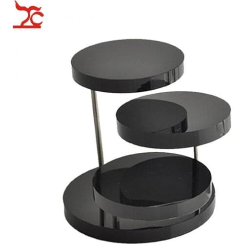 Round 3 Layer Acrylic Ring Jewelry Display Stand Rotating Necklace Earring Ring Organizer Showcase Cufflink Button Holder Rack