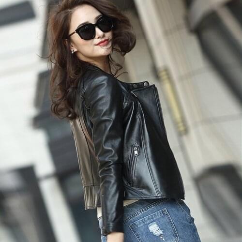 Genuine Jacket Women Motorcyle Natural Sheepskin Coat Female Short Autumn Real Leather Womens Jackets XFH17D02