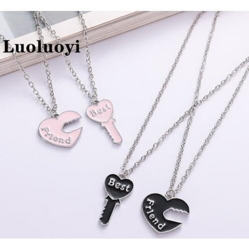 Luoluoyi Best Friend Necklace Bff Heart Black Pink Key Lock Pendant Necklaces Jewelry Birthday Gift