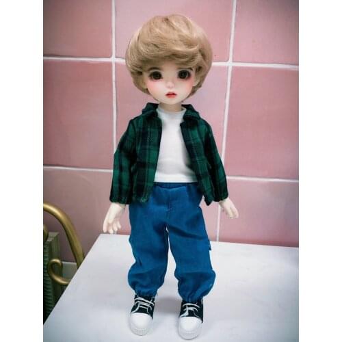 Fashion 1/6 bjd doll clothes plaid shirt + short sleeve T-shirt + pocket 3 pieces 30cm BJD YOSD doll accessories girls toys