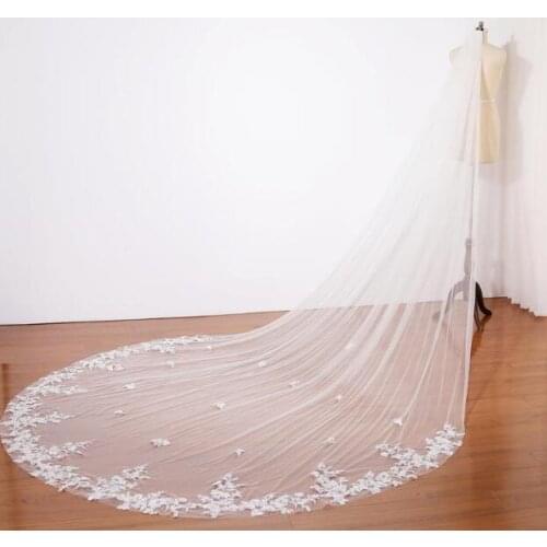 Ivory Lace Wedding Veil White Wedding Veil Soft Tulle,One Layer Lace Aplique Bridal Veil Royal Length Wedding Veil Cathedral,Lac