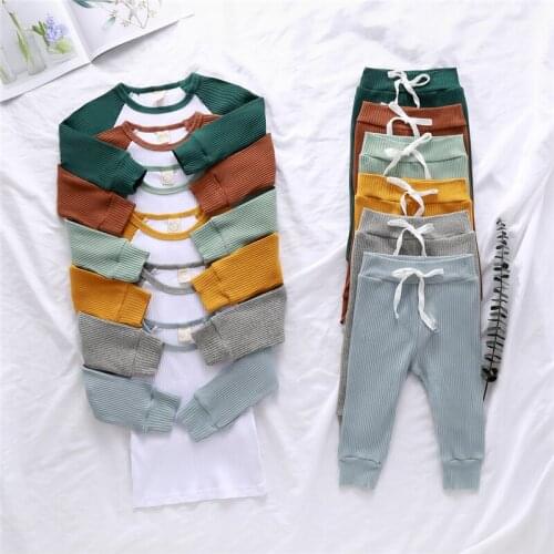 1-4Y Children Girls Clothing Set Autumn Toddler Kids Boys Girls Long Sleeve Patchwork T-shirts+Pants Cotton Knitted Sets