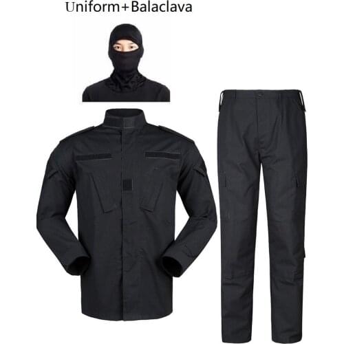 Mens Sets Black Army Uniform ACU Ribstop Military Uiforms With Beret Hat Balaclava
