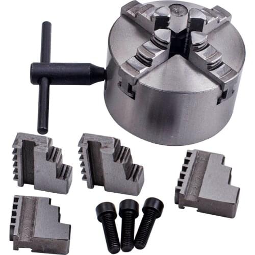 4 Jaws Chuck Self-Centering + Spare Jaws K12-100 100mm 4 inch For Lathe Milling Screws Wrench Hardened Steel