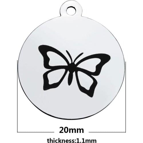 20pcs/lot 20mm Stainless steel DIY accessories handmade jewelry pendants laser engraving butterfly disc charm for bracelet