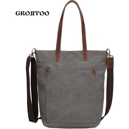 GROJITOO Portable canvas tote bag mens One Shoulder Messenger Bag Large Capacity canvas bag mens versatile Tote Bag
