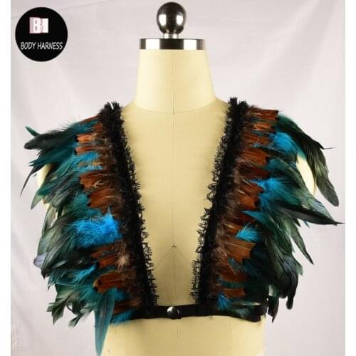 Fetish Feather Harness Feather Bodysuit Erotic Open Chest Cage Bra Goth Crop Top Bondage Lingerie Feather Wing Body Harness