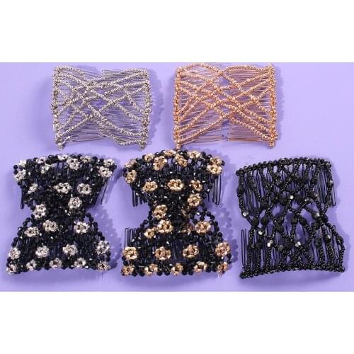 Retro Beads Stretchy Hair Comb Double Magic Slide Metal Combs Hair Clips Wedding Prom Hair Styling Jewelry Headpieces Wholesale