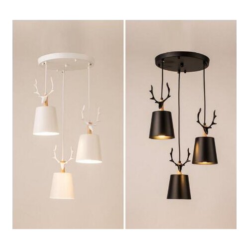 Nordic restaurant chandelier three head personality creative simple chandelier deer head warm modern simple dining chandelier