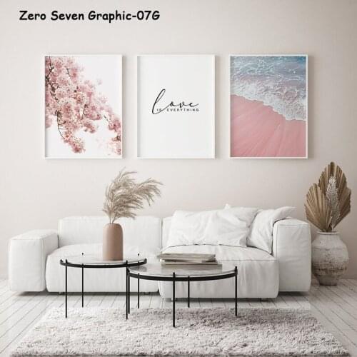 Nordic Pink Ocean Costa Landscape Cherry Blossoms Wall Art Canvas Poster And Print Picture For Bedroom Home Decoration