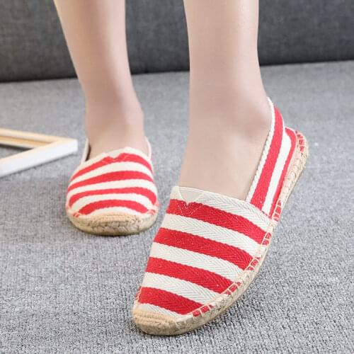 Hot Sale Men Loafers Canvas Shoes Couple Espadrilles Flat Man Casual Breathable Red Strip Fisherman Shoes for Men zapatos hombre