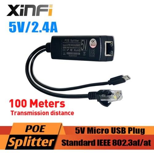 XINFI Micro USB Active PoE Splitter IEEE802.3af Power Over Ethernet 48V to 5V 2.4A for Tablets Dropcam or Raspberry Pi Board