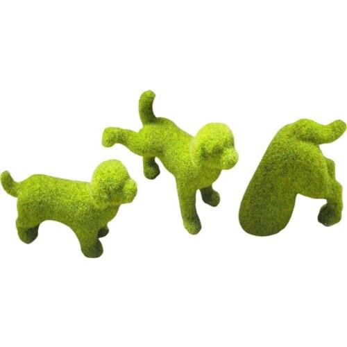 1Pcs Green Puppy Miniatures Fuzzy Flocking Dog Figurine Fun Ornament Resin Artificial Grass Animal Statue Crafts Garden Decor