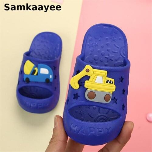 0-10y Kids Slippers Summer Children Sandals Girls Boys Cartoon Excavator Shoes Soft Bottom Non-Slip Baby Beach Flip Flops Y12
