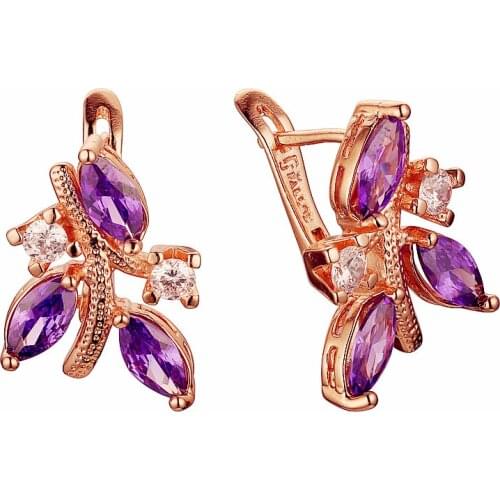New Korean Purple Stone Earring 2021 Trendy 585 Rose Gold Color Jewelry Women Birthday Gift
