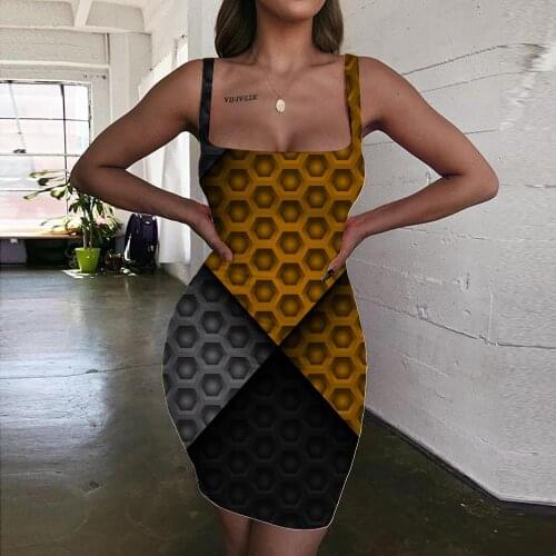 Giyu Brand Geometry Dress Women Pattern Sundress Creativity 3d Print Harajuku Halter Sleeveless Womens Clothing Mini Evening